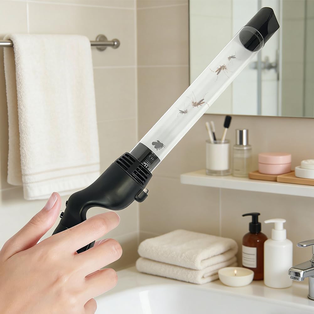 Porta-insetti, tettarella per ragni, a batteria, con luce LED, manico lungo in PC, aspira gli insetti vivi senza toccarli