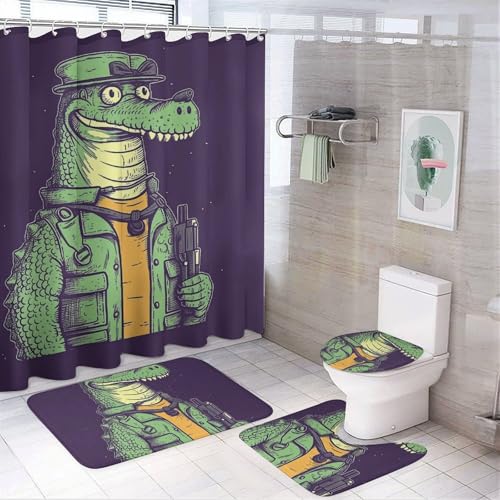 Rideau de douche crocodile imperméable avec tapis antidérapant
