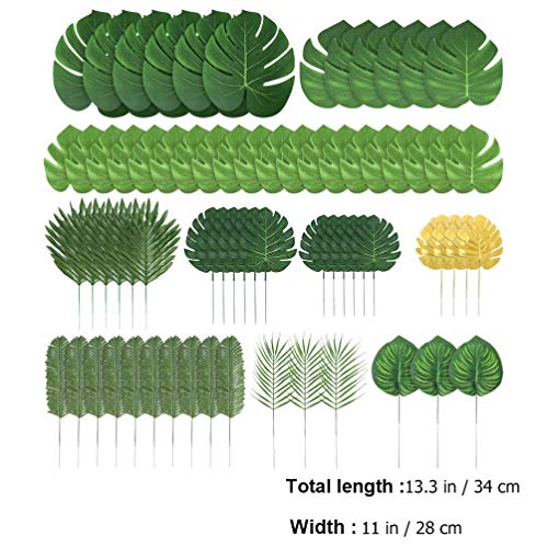 Yardwe 70 peças de 10 tipos de folhas artificiais de palmeira, decorações de folhas tropicais falsas