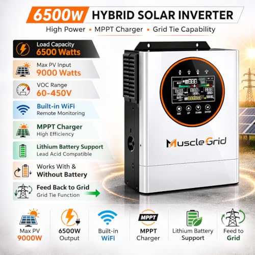 Image of MuscleGrid 6.2kW 48V Focus Series Hybrid Solar Inverter | 6500W Load Capacity | 9000W PV Input | 160A MPPT | Built-in WiFi | Pure Sine Wave | IP45 | 2026 Model