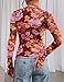 PRETTYGARDEN Women's Long Sleeve Going Out Tops 2026 Spring Y2K Clothes Mesh Floral Fitted Shirts Date Night Outfit (Floral Brown Orange,Medium)