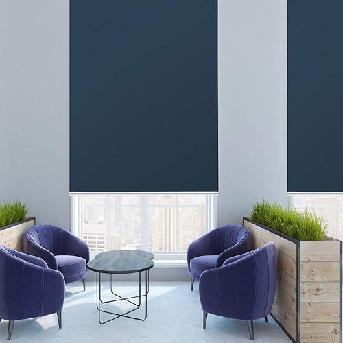 Persianas enrollables opacas de tela impermeable azul, cadena de elevación de metal de alta calidad, protección UV, tratamientos perfectos para