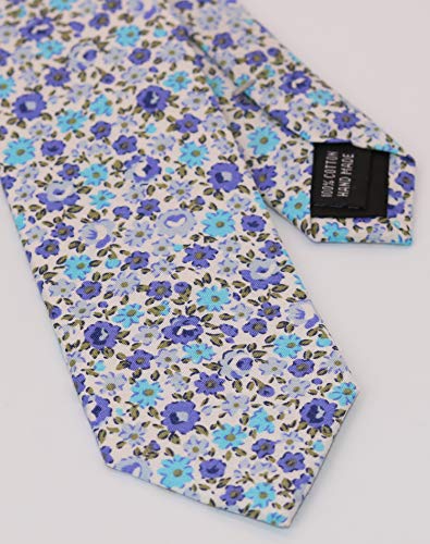Image of Men's Skinny Tie Floral Cotton Necktie and Tie Bar Clip Sets, Great for Weddings,Groom,Groomsmen