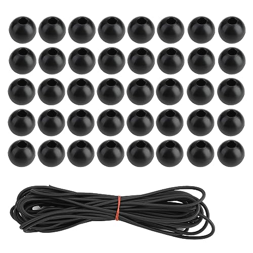 Tensores Elasticos con Bola, 40 Piezas Bolas con 10M Cuerda Elástica Segura, Gomas Tensoras para Pabellones Tiendas de Campaña Camping Lona de Piscina, Acampar y Atar Banderas (Negro)