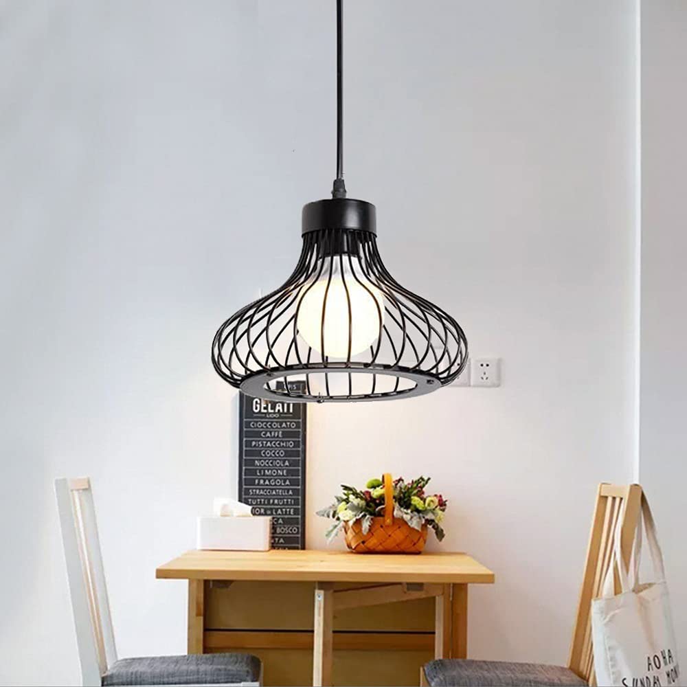 Lindby Lampadario a Sospensione Nero, Lampada Gabbia Nera Metallo Industrial Vintage Cucina Sala da Pranzo Ristorante 3 Luci E27 Plafoniera Led Soffitto Moderna Acciaio