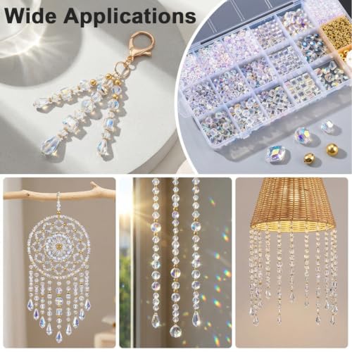 Image of PATPAT 2000Pcs Glass Beads for Jewellery Making, 24 Styles 3-15mm Crystal Beads for Bracelet Making Assorted Faceted Craft Bead Kit for DIY Bracelet Necklace Earring Suncatcher, Handmade Accessories