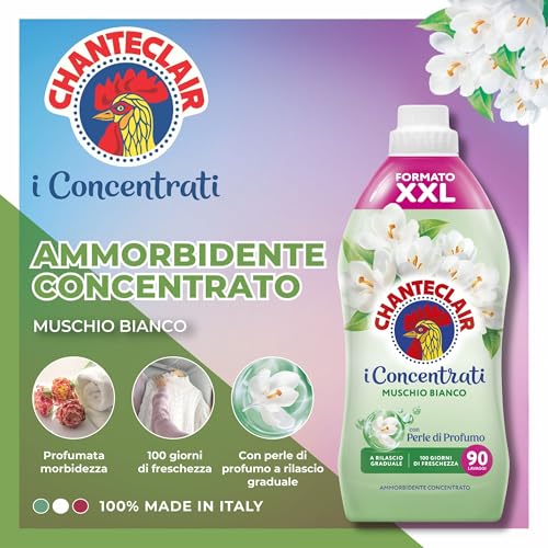Chanteclair - Ammorbidente "I Concentrati", Muschio Bianco, Protegge la morbidezza del bucato, Profumo Intenso e Persistente sui Capi - 8 flaconi da 1800 ml, 90 dosi - Immagine 1