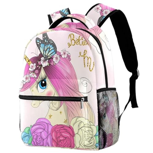 Sac à dos d'école ergonomique rose avec grand compartiment pour filles et garçons