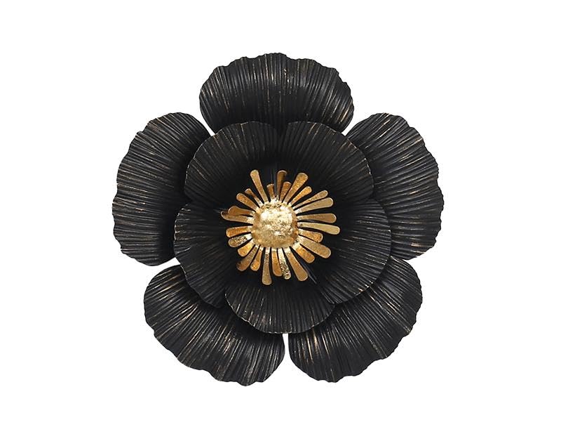 Fleur en métal noir et or d'exception déco murale chic 25cm