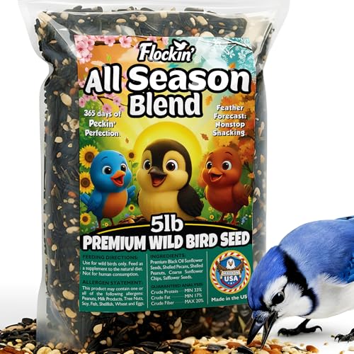 Year-Round Bird Food for Outside Wild Birds - Premium Bird Feed with Sunflower Seeds, Chips & Peanuts - Bird Seeds for Outside Wild Birds - Attracts Various Songbirds - No Fillers - USA Made (5LBS)