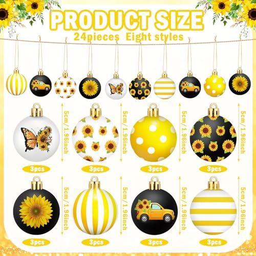 24-Pcs-Sunflower-Ball-Ornament-Tree-Decorations-Yellow-White-Stripes-Dotted-Hanging-Ornaments-Plastic-Butterfly-Sunflower-Summer-Decor-for-Holiday-Party-Tree-Home 24 Pcs Sunflower Ball Ornament Tree Decorations Yellow White Stripes Dotted Hanging Ornaments Plastic Butterfly Sunflower Summer Decor for Holiday Party Tree Home