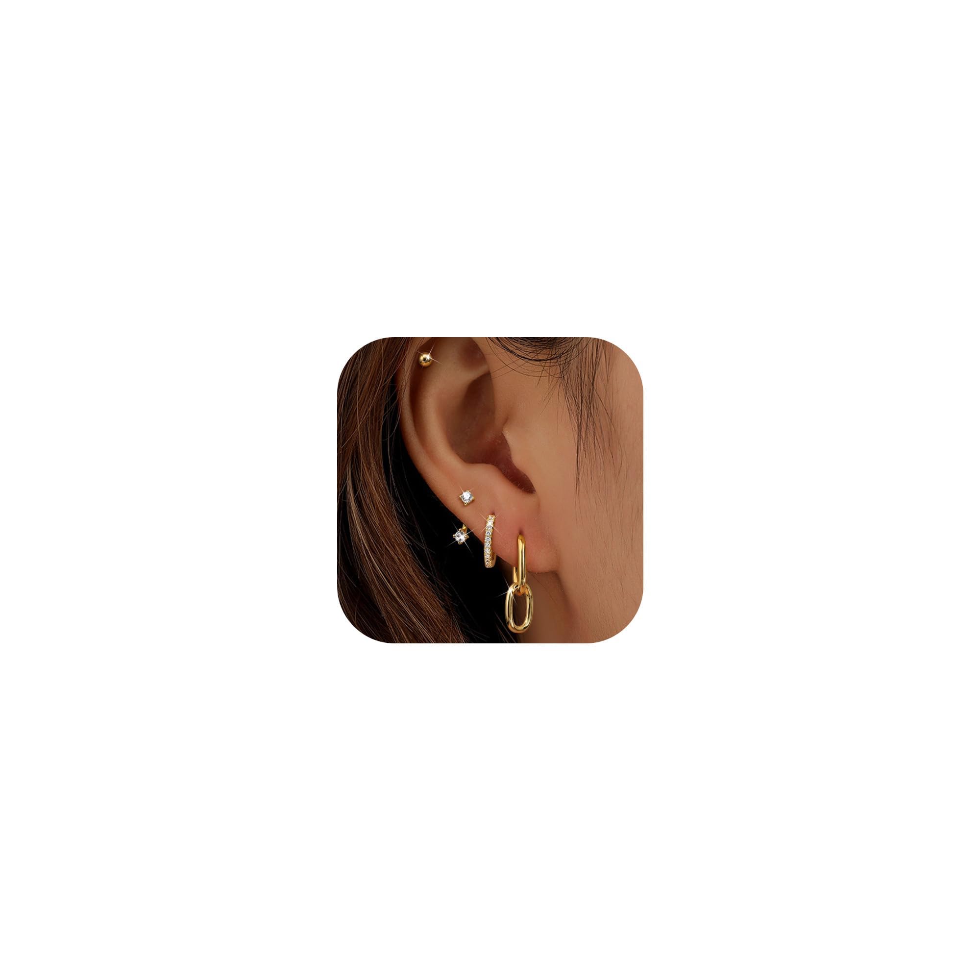 FIOROYAL 4Pares Pendientes Mujer,Pendientes Rellenos de Oro 14K,Pendientes Hipoalergenicos Mujer,Pendientes Aros Dorados Acero Inoxidable, Oro Plata Pendientes Juego para Múltiples Piercings
