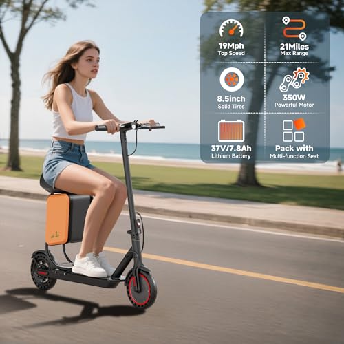 Image of Electric Scooter, 350W / 500W Motor, 19 MPH to 22MPH, 21 to 40 Miles Range, Dual Suspension, Dual Braking, App Control, Foldable Commuter E Scooter for Adults and Teens