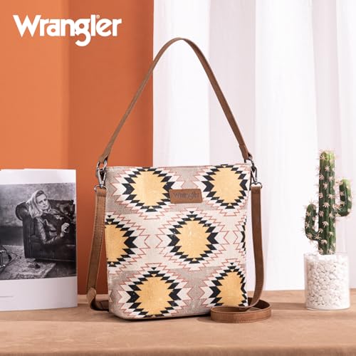 Image of Wrangler Western Hobo Bag for Women Aztec Canvas Shoulder Bag with Wide Strap