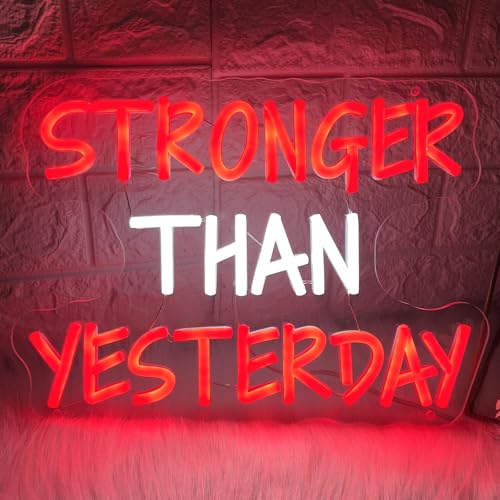 Stronger Than Yesterday Neon Sign Dimmable Gym Wall Decor LED Light Up Signs for Hotels, Bars, Game Room, Home, Office Building, Gift for Fitness Fan