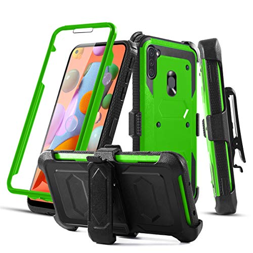 RioGree Phone Case for Samsung Galaxy A11 with Belt Clip Screen Protector Kickstand Heavy Duty Durable for Women Men Girls Boys (Green)