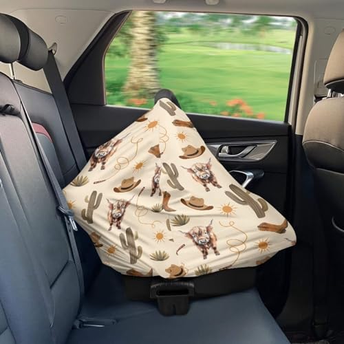Image of Baby Car Seat Cover for Travel, Western Highland Cow Breastfeeding Cover Stretchy Scarf Infant Carseat Canopy for Stroller,High Chair,Shopping Cart, Baby, Boys and Girls Gifts