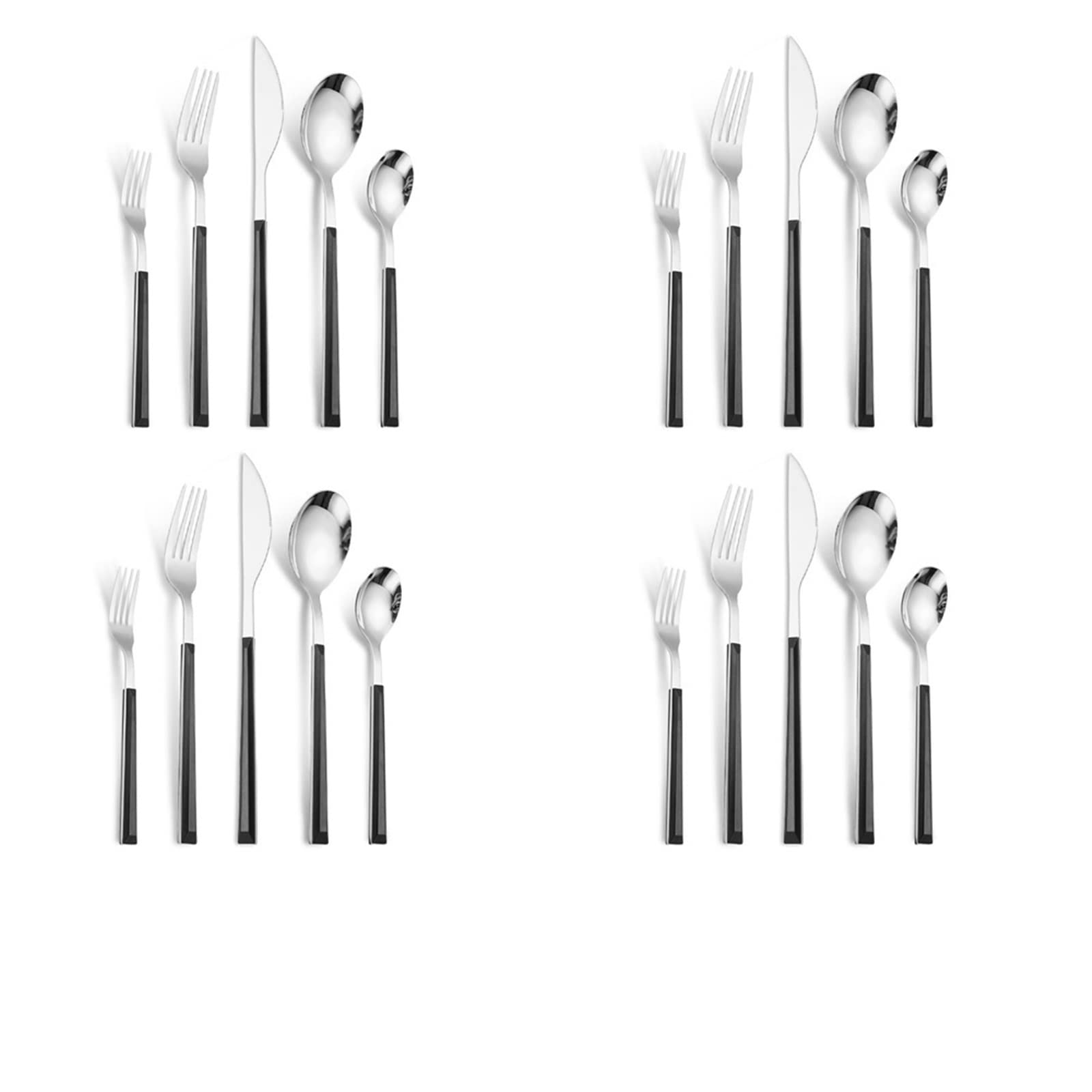 20 pièces Ensemble de Vaisselle en Argent Imitation Manche en Bois Couverts Couverts en Acier Inoxydable (Couleur: argent-20 pièces) (Argent)