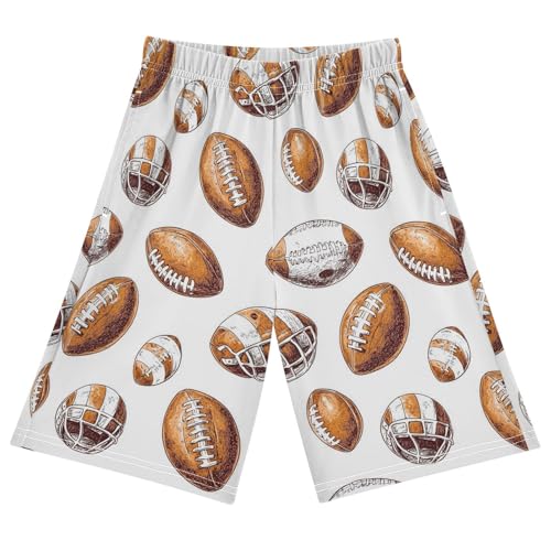 ALAZA Football White Helmet Ball Pajama Shorts Sleep Shorts Pant Lounge Pajama Bottoms Elastic Waist with Pockets