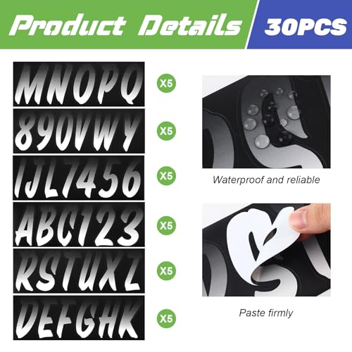 Image of MotiMind 30 Pcs Boat Registration Numbers 0 to 9 and Name Decal Letters A to Z Waterproof Marine Boat Registration Numbers Custom Vinyl Stickers for Yachts Personal Watercraft(Gradient,Black)