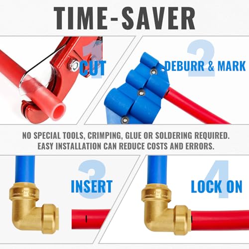 Image of 1 Inch Elbow, 90-Degree Plumbing Fitting, 2 Pack | Brass Push-to-Connect Pipe Fittings, for Pex Pipe, Copper, CPVC, PE-RT, with 1 Disconnect Clip