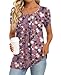 Anymeet 2026 Short Sleeve Summer Fashion Comfy Casual Dressy Tops Loose Fit Blouse Red-purple Flower 2X