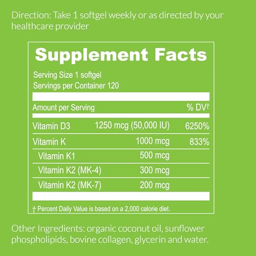 UpNourish Liposomal Vitamin D3 50000 IU (Vitamina D3 de 50000) with 1000 mcg Vitamin K, High Dose Vitamin D3 K2, Vitamin D 50000 IU with K1, K2 MK-4 and MK-7, 120 Mini Softgels - Thumbnail 4