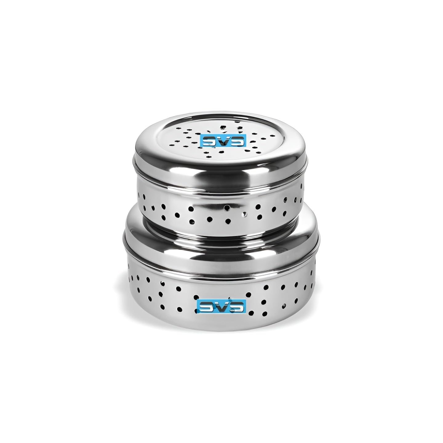 SVS ONLINE Stainless Steel Green Coriander Storage Box Curry Leaves Box Set, Sprouts with air Ventilation Food containers Silver Dabba Flat Box Steel Dabba (Dhaniya 400 & 600 ML)-image-41