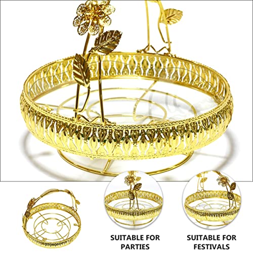 Hoement Glass Table Tray Creative Style Desktop Wire For Decorative Vintage Countertop Vegetables Gold Makeup Stand Golden Vegetable Storage With Handle European Retro Bedroom Center #TOP4