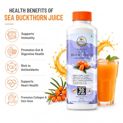 Image of Organics Himalayan Pure Sea Buckthorn Berry Juice 300ml | 100% Natural Pulp | Rich in Omega 3, 6, 7, 9 & Vitamin C | Boosts Immunity, Skin Glow & Gut Health | No Added Sugar or Colour | 30 Servings