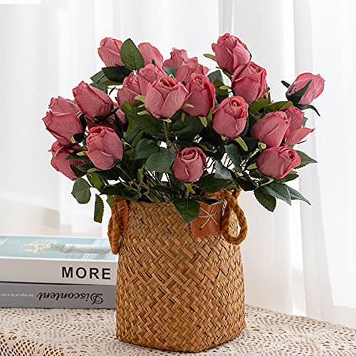Hawesome 3 Bunches Artificial Flowers Silk Roses Buds Realistic Bouquet Arrangement For Decoration Wedding Party Centerpieces (Dusty Pink) #TOP2