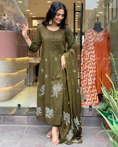 Image of GoSriKi Women's Rayon Viscose Anarkali Printed Kurta with Pant & Dupatta