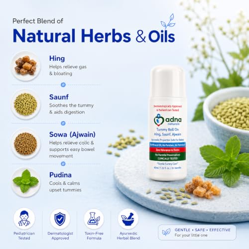 Image of Ayurvedic Baby Tummy Roll On for Gas, Colic, Constipation, Bloating Relief | Ayurvedic Roll On with Hing, Saunf, Ajwain, Pudina | Pediatrician Tested, Dermatologist Approved, Toxin-Free | 40ml