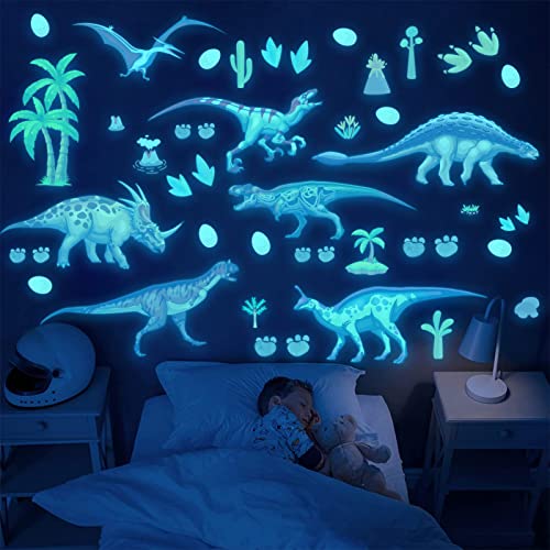 Image of Glow in The Dark Dinosaur Wall Decals, Glowing self-Adhesive Stickers for Ceiling, Children's Room Removable Fluorescent Wall Stickers Children's Room Stickers Boys and Girls Room Decoration Gift