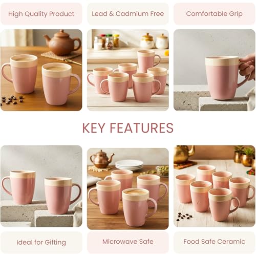 Image of The Earth Store Pink Beige Flow Coffee Mug - 340ML Ceramic Coffee Mugs Set of 6 | Microwave & Dishwasher Safe Mugs for Gift | Home | Office | Restaurant | Daily Use Tea Mug