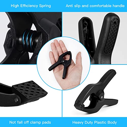 ACOSEA Small Spring Clamps 3.5 inch 30 Pack,Plastic Mini Clips,Heavy Duty for crafts,Woodworking,Backdrop & Photography Studios(Black)