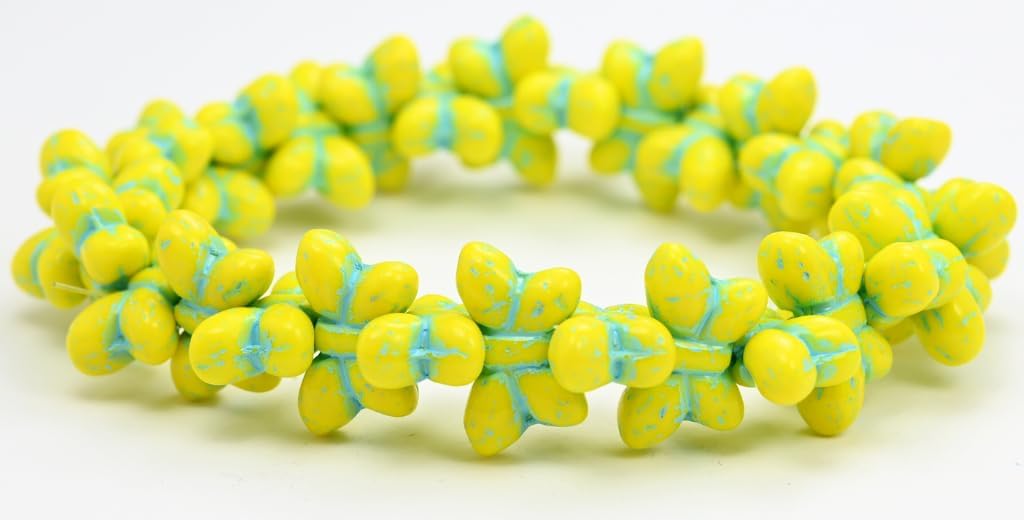 Outlet 10 Grams Simple Butterfly Pressed Glass Beads, 20 x 12 mm, Yellow Light Blue Lined (83120-54308), Glass, Czech Republic