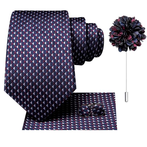Image of Hi-Tie Men's Silk Ties Formal Woven Classic Necktie Pocket Square Cufflinks Lapel Pin Set Wedding Business