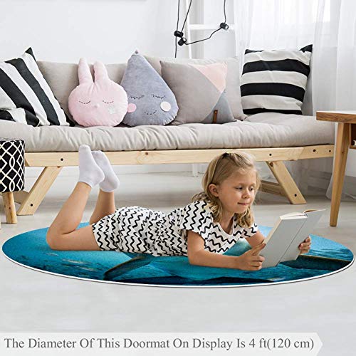 Tapis rond antidérapant dauphin 160cm en polyester multicolore - 4
