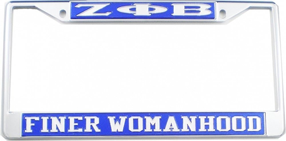 Zeta Phi/Φ Beta Finer Womanhood License Plate Frame [Silver Standard Frame - Blue/Silver - Car/Truck] - ID#121761