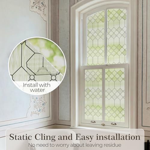 Image of SUNBABY Reeded Glass Window Privacy Film, Decorative Frosted Glass Window Film for Bathroom & Front Door, 3D Static Cling Window Coverings Day and Night Privacy Sun Heat Blocking (17.5 x 118 Inch)