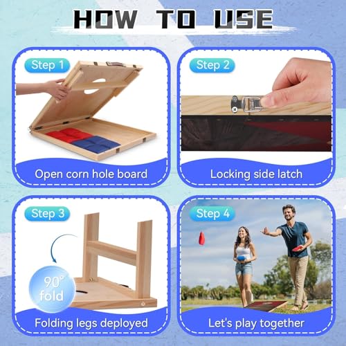 Portable 2 ft x 1 ft Cornhole Board Set with 6 Bean Bags Foldable Corn Hole Games for Adults and Kids Indoor or Outdoor Corn Hole Toss Games Backyard Tarvel(Dark Wood) - Thumbnail 7