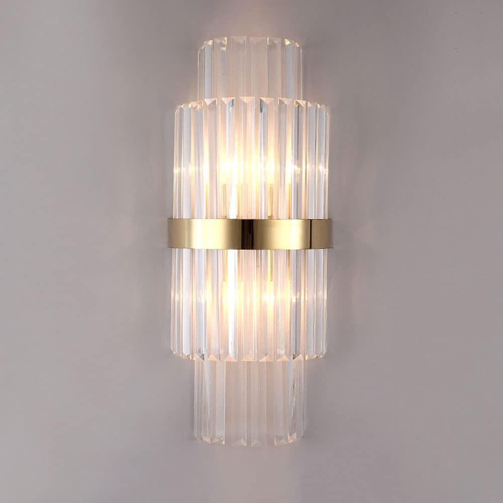 SXECAEPS Crystal Wall Sconce Indoor Lighting Fixture Stainless Steel Lamp, Postmodern Mount Light Bedside Night Lamps for Bedroom Bathroom Living Room Hallway, E14*2