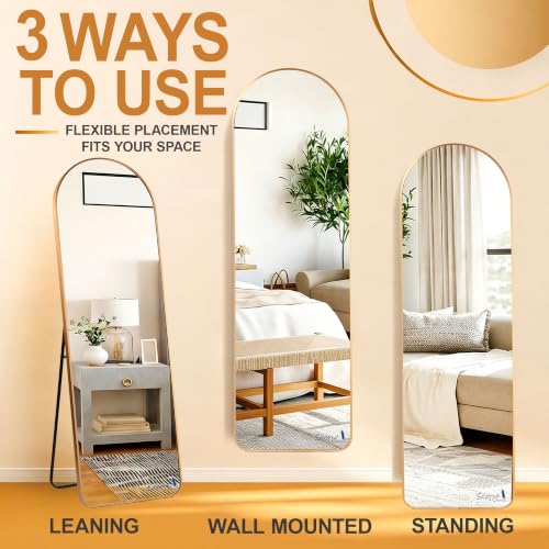 Image of Story@Home Arch Mirror Full Length - 5.25 Feet | Aesthetic Full Size Mirror for Bedroom with Stand Thin Frame Aluminium | Vertical Hanging Display for Living Room, Dressing - Gold
