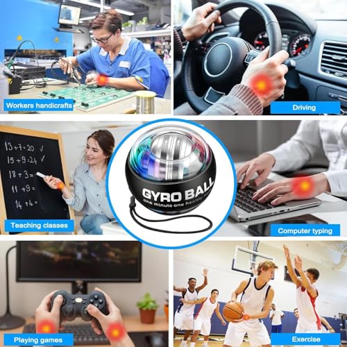 Image of Gyro Ball Auto-Start Power Wrist Trainer with LED Lights, Hand Grip Strengthener and Forearm Exerciser for Wrist, Fingers, Arms and Muscle Training, Self-Starting Fitness Exercise Ball