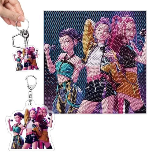 QOWUXHZ Kit De Pintura De Diamantes 5D Para Adultos Kit De Pintura De Diamantes Con Temática K-Pop Pintura De Diamantes Kit De Manualidades Decoración De Pared Para El Hogar Regalo Con Llavero