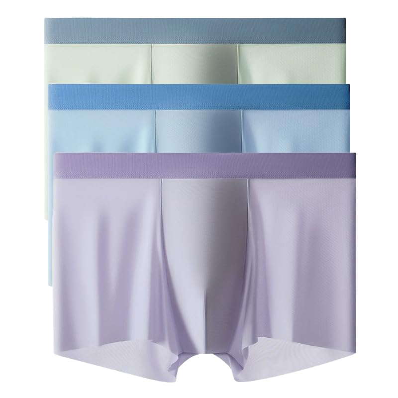Men's Soft Ice Silky Boxer Briefs Lightweight Breathable Sexy Lingerie Shorts Seamless Trunk Underwear with Pouch