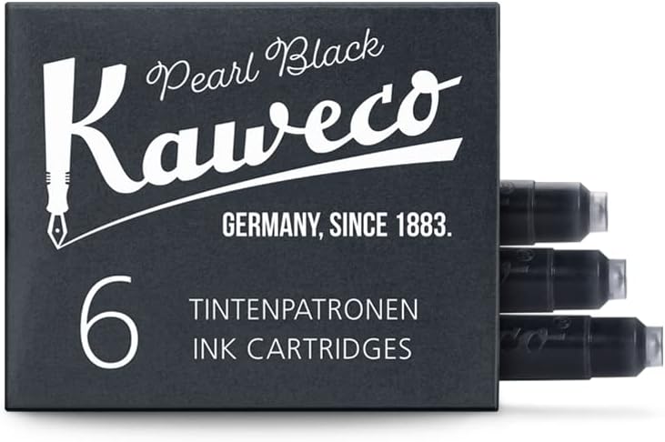 Fountain Pen Ink Cartridges Pearl Black Pack of 6 | Premium Ink with Short Standard Cartridges in Black | Vegan Cruelty Free Water Soluble Calligraphy Lettering Writing