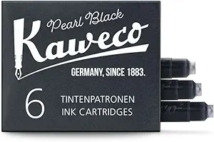 Kaweco Fountain Pen Ink Cartridges Pearl Black Pack of 6 | Premium Ink with Short Standard Cartridges in Black | Vegan Cruelty Free Water Soluble Calligraphy Lettering Writing
