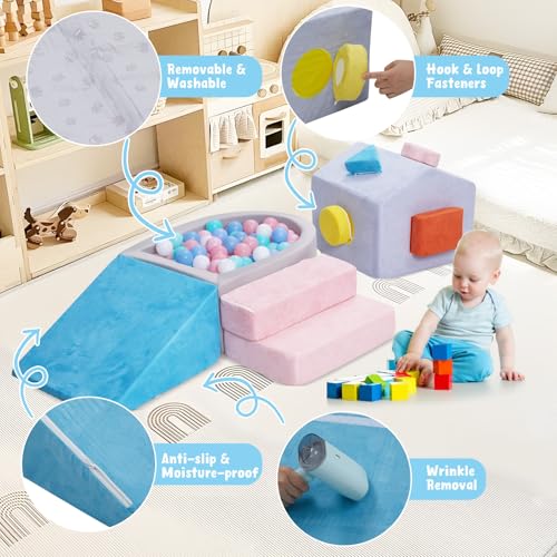 STAOLENE Foam Climbing Blocks for Toddlers 1-3, 10-Piece Soft Play Climbing Toys with Foam Ball Pit, Baby Indoor Play Gym for Color & Shape Recognition and Motor Skills(Balls Not Included)